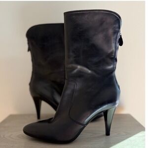 Vtg Cole Haan Made in Italy, Leather Mid-Calf Boots 9.5B Pointed Toe Cone Heel